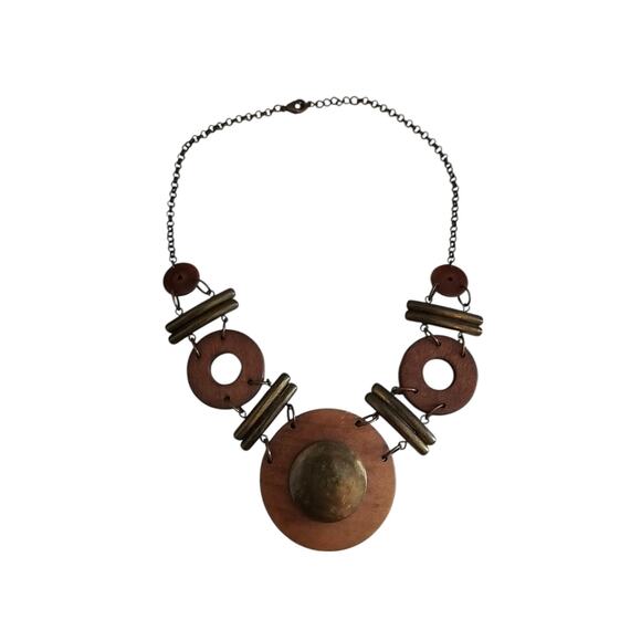 Vintage Mid Century Statement Piece Necklace Large Round Wooden Beads Tribal - Picture 4 of 4